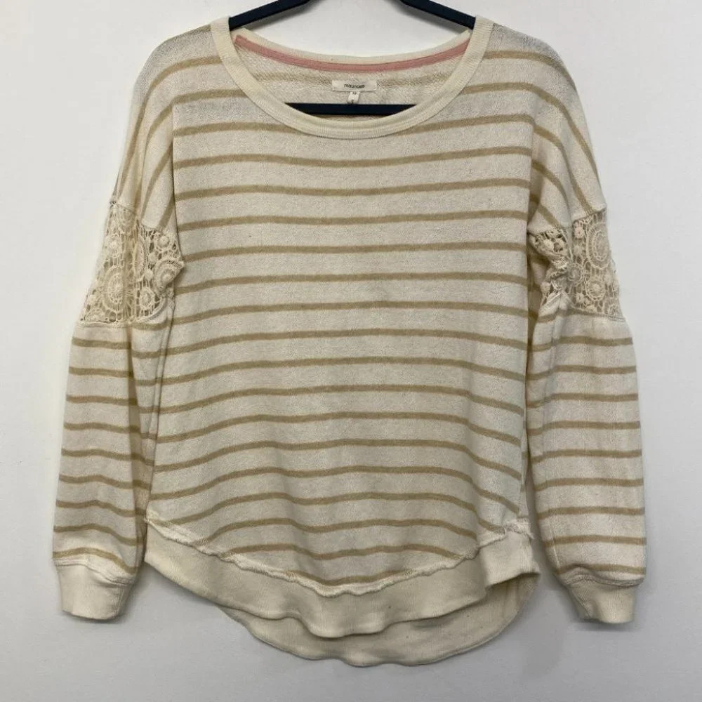 Maurices‎ Women's Cream Striped Crochet Sweatshirt Shirt Long Sleeve S